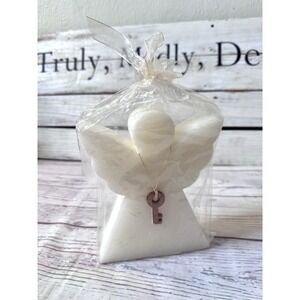 Angel Holiday Candle White W/ Gold Key Around Neck New